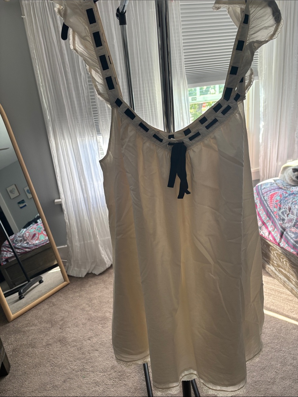 Women’s Cream Sleep Chemise with black Trim